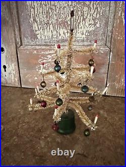 Antique VTG Doll House 7 Brush Feather Xmas Tree Mini Glass Ornament Germany