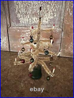 Antique VTG Doll House 7 Brush Feather Xmas Tree Mini Glass Ornament Germany