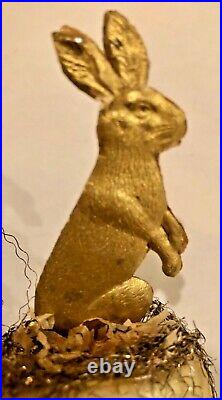 Antique VTG Double Dresden Rabbit In Cup On Clip Glass German Christmas Ornament