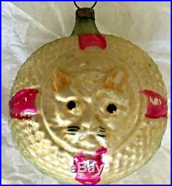 Antique VTG Double Sided Cat On A Ball Glass German Figural Christmas Ornaments