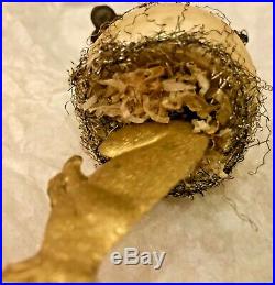 Antique VTG Dresden Rabbit In Gold Egg On Clip German Glass Christmas Ornament
