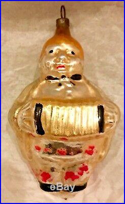 Antique VTG Fat Man Playing a Concertina Glass German Figural Christmas Ornament