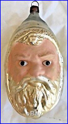 Antique VTG Flesh Face Gold Hat Santa Glass Eyes Glass German Christmas Ornament