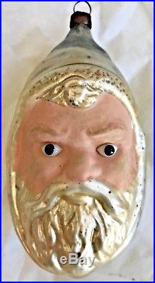 Antique VTG Flesh Face Gold Hat Santa Glass Eyes Glass German Christmas Ornament