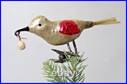 Antique VTG Glass Clip On BIRD w Berry in Curved Beak Christmas Ornament Germany