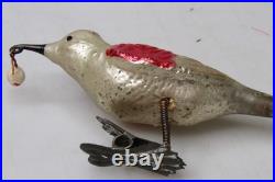 Antique VTG Glass Clip On BIRD w Berry in Curved Beak Christmas Ornament Germany