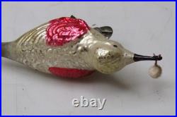 Antique VTG Glass Clip On BIRD w Berry in Curved Beak Christmas Ornament Germany