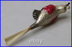 Antique VTG Glass Clip On BIRD w Berry in Curved Beak Christmas Ornament Germany