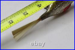 Antique VTG Glass Clip On BIRD w Berry in Curved Beak Christmas Ornament Germany