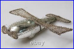 Antique VTG Glass Crinkle Wire Wings Wrapped AIRPLANE Christmas Ornament Germany