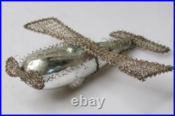 Antique VTG Glass Crinkle Wire Wings Wrapped AIRPLANE Christmas Ornament Germany