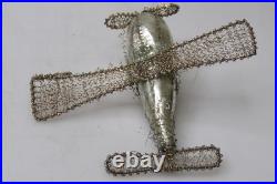 Antique VTG Glass Crinkle Wire Wings Wrapped AIRPLANE Christmas Ornament Germany