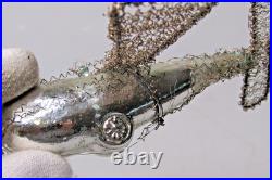 Antique VTG Glass Crinkle Wire Wings Wrapped AIRPLANE Christmas Ornament Germany
