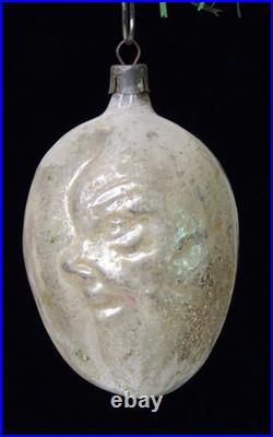 Antique VTG Glass MAN Double FACE Embossed on EGG Christmas Ornament Germany