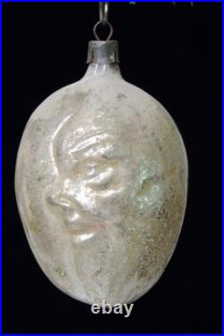 Antique VTG Glass MAN Double FACE Embossed on EGG Christmas Ornament Germany