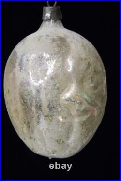 Antique VTG Glass MAN Double FACE Embossed on EGG Christmas Ornament Germany