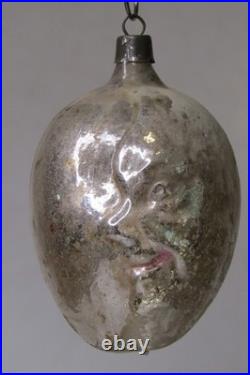 Antique VTG Glass MAN Double FACE Embossed on EGG Christmas Ornament Germany