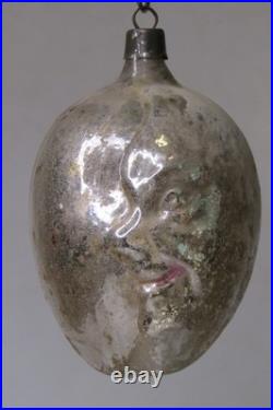 Antique VTG Glass MAN Double FACE Embossed on EGG Christmas Ornament Germany
