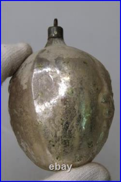Antique VTG Glass MAN Double FACE Embossed on EGG Christmas Ornament Germany