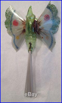Antique VTG Green Glass Butterfly Spun Glass Wings & Tail Christmas Ornament