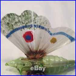 Antique VTG Green Glass Butterfly Spun Glass Wings & Tail Christmas Ornament
