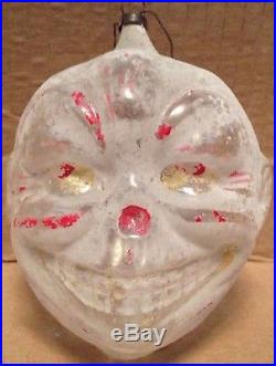 Antique VTG Grinning Clown Unsilvered Glass German Christmas Halloween Ornament