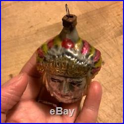 Antique VTG Indian Chief Pine Cone German Glass Figural Christmas Ornament