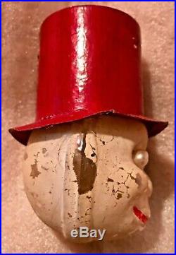 Antique VTG Ringmaster Head W Hat Pearl Eyes Glass Figural Christmas Ornament