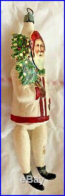 Antique VTG Santa Annealed Legs Paper Tree Face German Glass Christmas Ornament