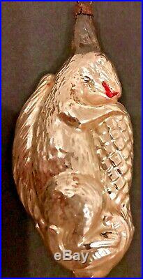 Antique VTG Squirrel Holding A Pine Cone Glass German Figural Christmas Ornament