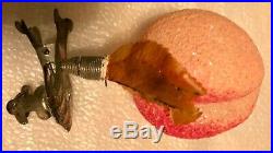 Antique VTG Sugared Frosted Peach On Candle Clip Glass German Christmas Ornament