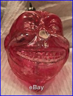 Antique VTG Unsilvered Grinning Clown W Tinsel Glass German Christmas Ornament