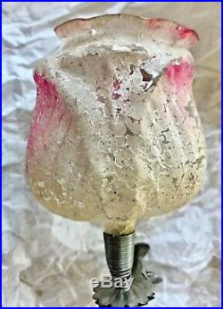 Antique VTG Unsilvered Rose Candle Cup On Clip German Glass Christmas Ornament