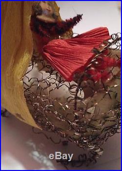 Antique Victorian Baby in Crib Glass Wire Crepe Paper German Christmas Ornament