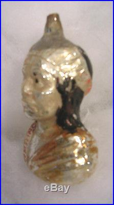 Antique Victorian Blown Glass Figural Christmas Tree Ornament INDIAN CHIEF HEAD