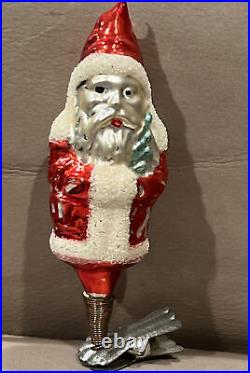 Antique Victorian Blown Mercury Glass Santa Claus Christmas Clip Ornament