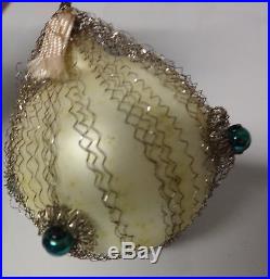 Antique Victorian Germany Christmas Tree Mercury Glass Wire Wrap Ball Ornament