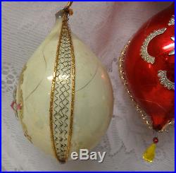 Antique Victorian Germany Wire Wrap 6 Glass Christmas Feather Tree Ornaments