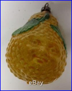 Antique Victorian Glass Pear Face Christmas Feather Tree Ornament Germany