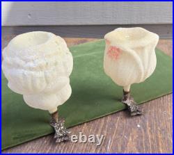 Antique Victorian Rose Candle Clip German Glass Christmas Ornament 3-1/2 inch
