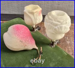 Antique Victorian Rose Candle Clip German Glass Christmas Ornament 3-1/2 inch