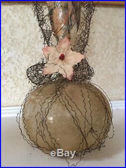 Antique Victorian Wire Wrapped Blown Glass Die Cut Angel CHRISTMAS Ornament