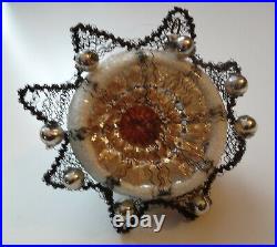 Antique Victorian Xmas Ornament Wire Wrapped Indent Mercury Glass Germany Star