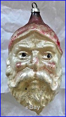 Antique Vintage 4 Santa Claus Face Glass Figural German Christmas Ornament