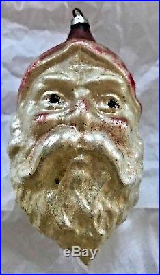 Antique Vintage 4 Santa Claus Face Glass Figural German Christmas Ornament
