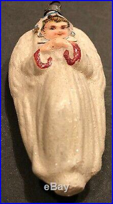 Antique Vintage Baby Angel W Paper Face German Glass Figural Christmas Ornament