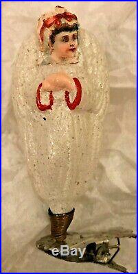Antique Vintage Baby Angel W Paper Face On Clip German Glass Christmas Ornament