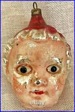 Antique Vintage Baby Face W Bonnet Glass Eyes Glass German Christmas Ornament