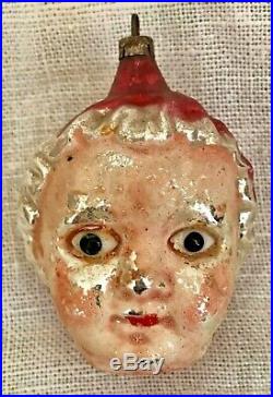 Antique Vintage Baby Face W Bonnet Glass Eyes Glass German Christmas Ornament