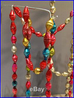 Antique Vintage Barrel shaped 120 inch Christmas garland 3 Strands Glass beads
